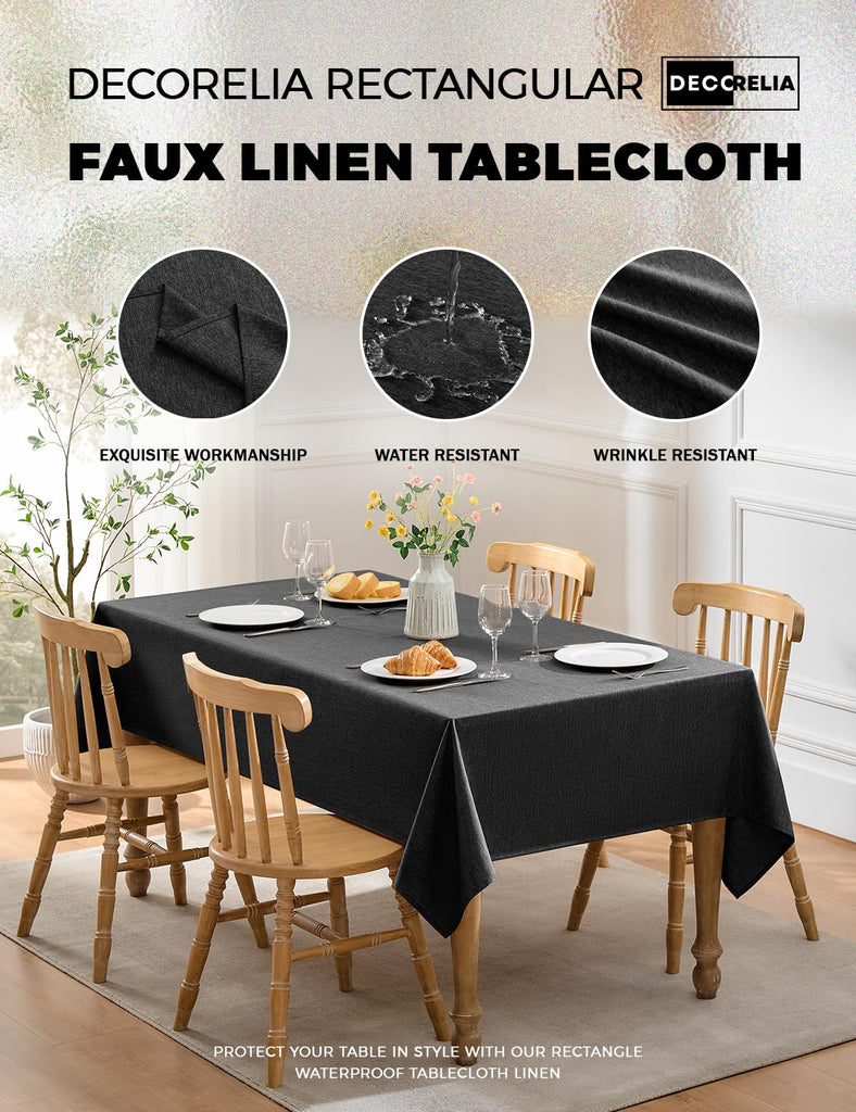 Black Extra Long Cloth Tablecloths for Rectangle Tables, Waterproof Reusable Dinning Table Cover Protector for