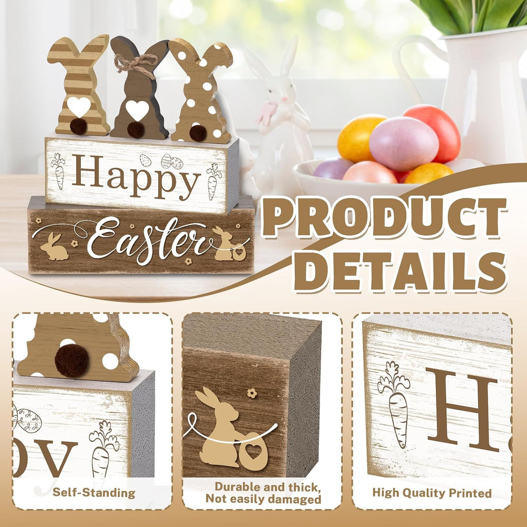 Tiered Tray Decor Set, , Wooden Table Sign, Bunny Easter - Set of 4