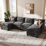 KKL 120" Modular Sectional Sofa for Living Room, U-Shaped 6 Seater Convertible L-Shaped Cloud Couch with Ottoman