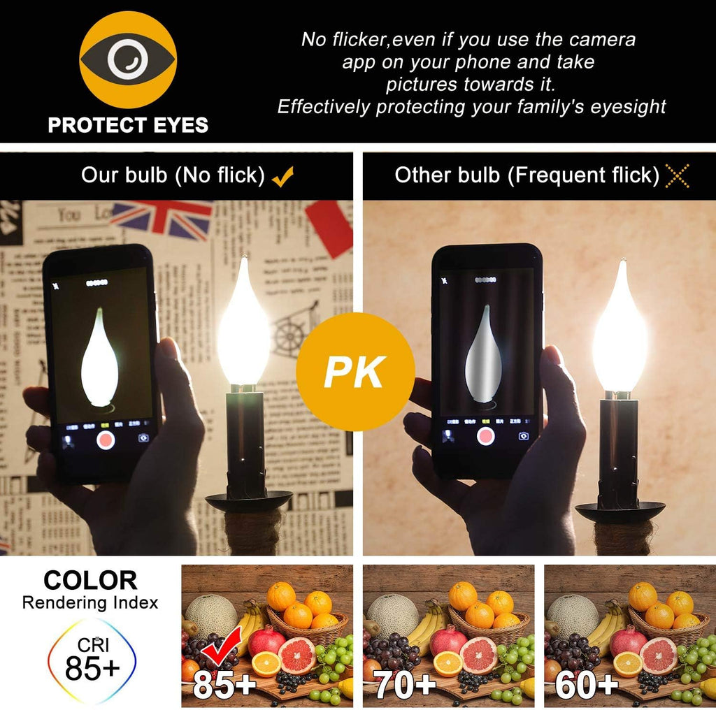 6W E12 Dimmable LED Candelabra Bulb CA11 3200K Soft White, 8 Pack