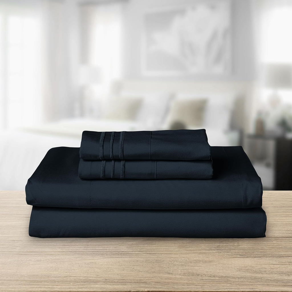 1500 Premier Hotel Quality 4-Piece Bed Sheet Sets, Deep Pockets - Luxurious Wrinkle Free & Fade Resistant, King, Black