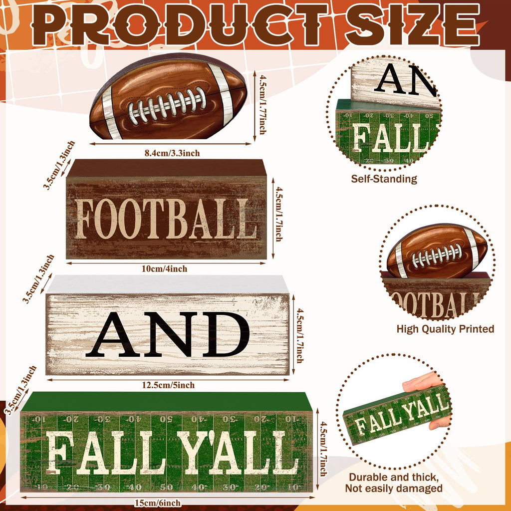 4 Pcs Fall Football Table Decorations Sport Block Sign
