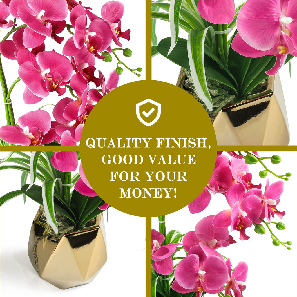 Orchids Artificial Flowers, Fuchsia with Gold Vase