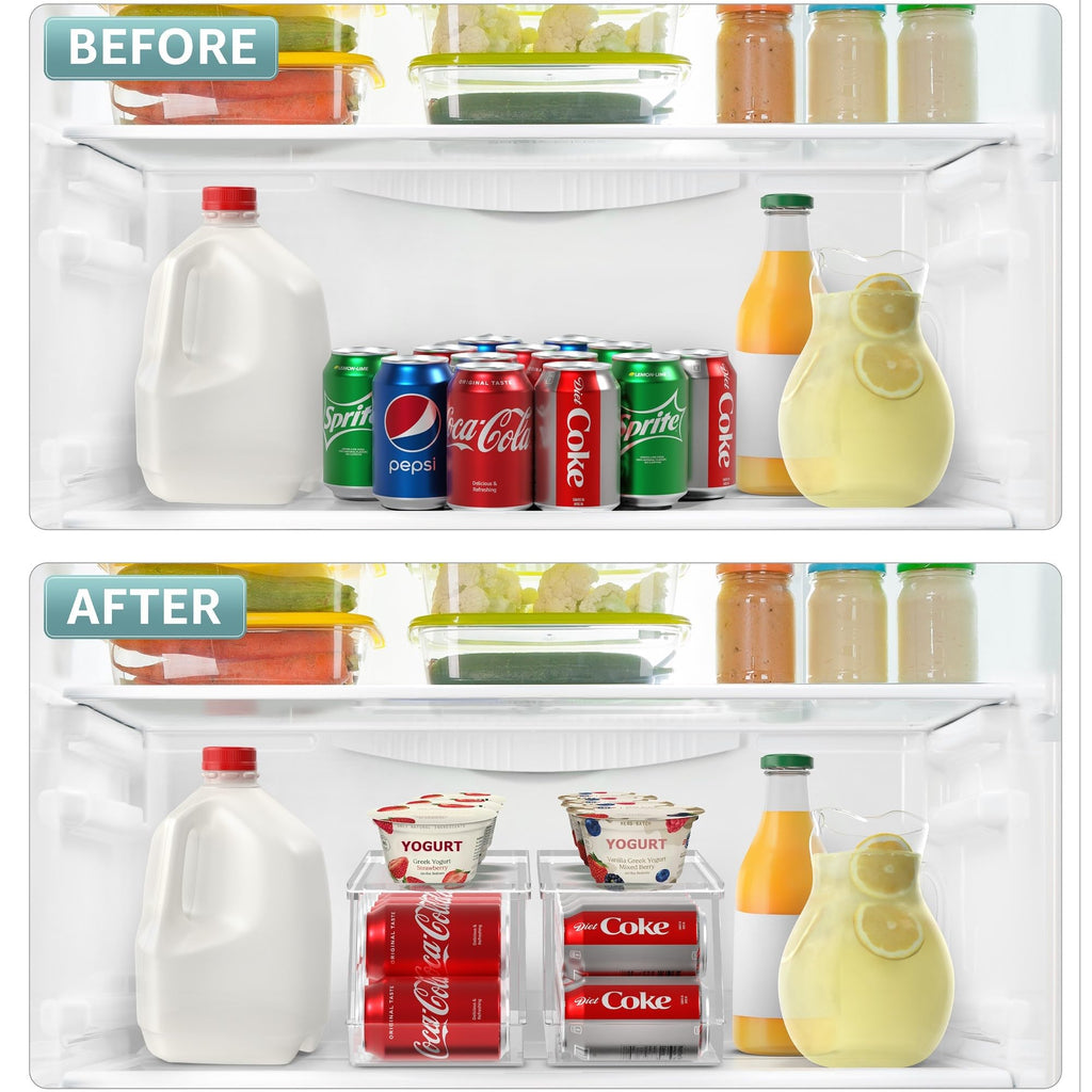 Soda Can Organizer for Fridge & Freezer, Stackable with Lid (2 Pack)