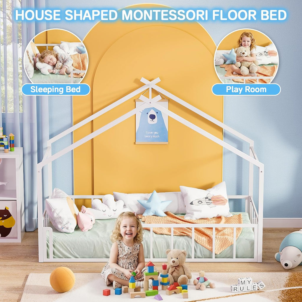 House Shape Bed Frame Montessori House Bed with High Rails