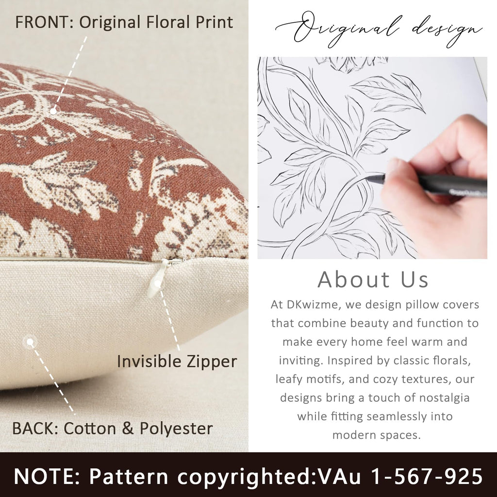 Fall Pillow Covers 26x26 Set of 2 Printed Floral Throw Pillows Farmhouse Pillow Cases Vintage Decorative Cushion