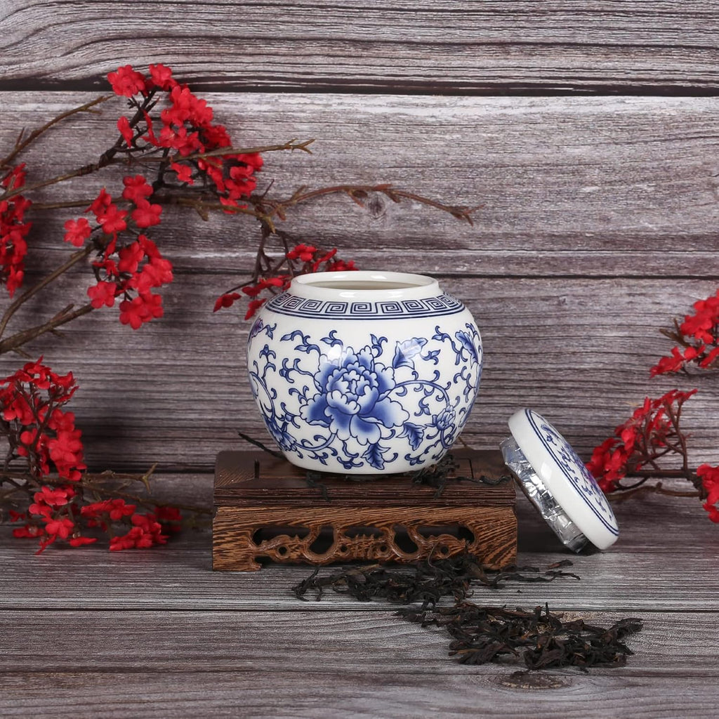 Chinese Traditional Blue and White Porcelain Ceramic Small Ginger Jar with Lid,for Tea Storage,Home Decorative,Home - Set of 3