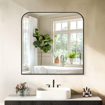 Bathroom Mirror, 30x30 inch Black Square Wall Mounted Mirror with Thin Frame, Bathroom Vanity Mirrors for Over Sink