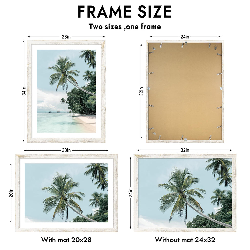 24x32 Poster Frame, Distressed White Wood Style, Wall Mounting