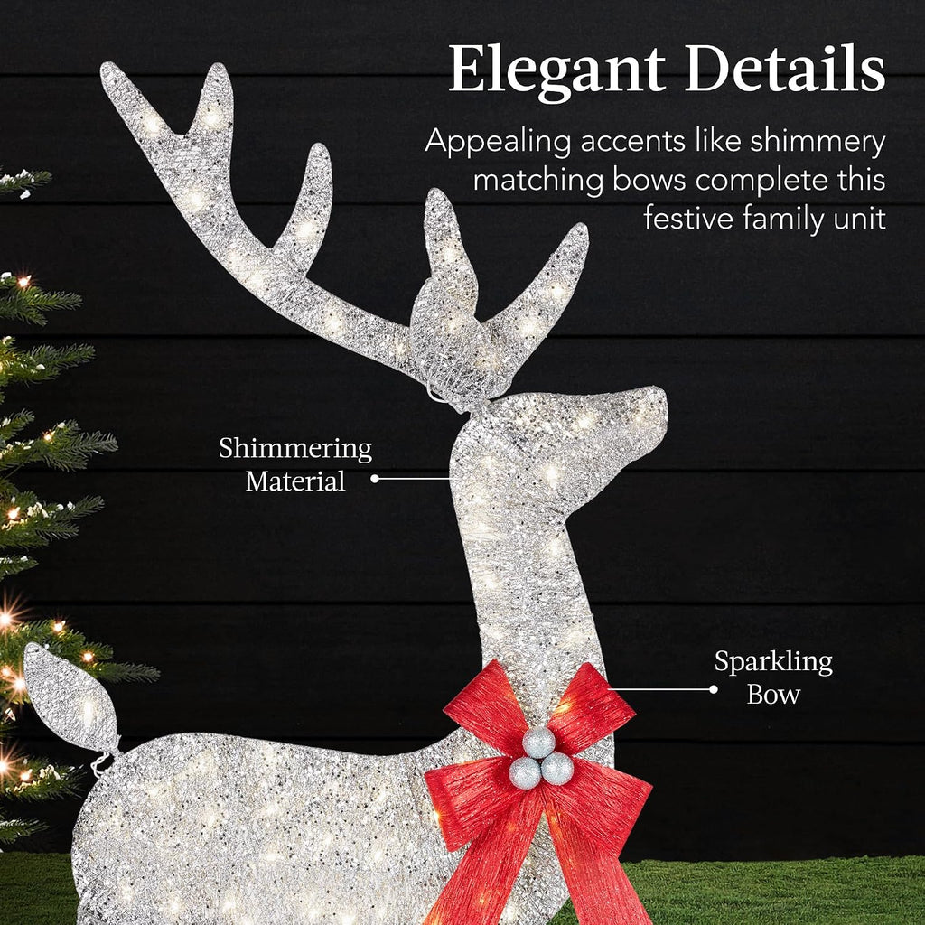 4ft 3-Piece 2D Lighted Christmas Deer Family Set, Large Outdoor Yard Reindeer Holiday Decoration with 175 LED Lights
