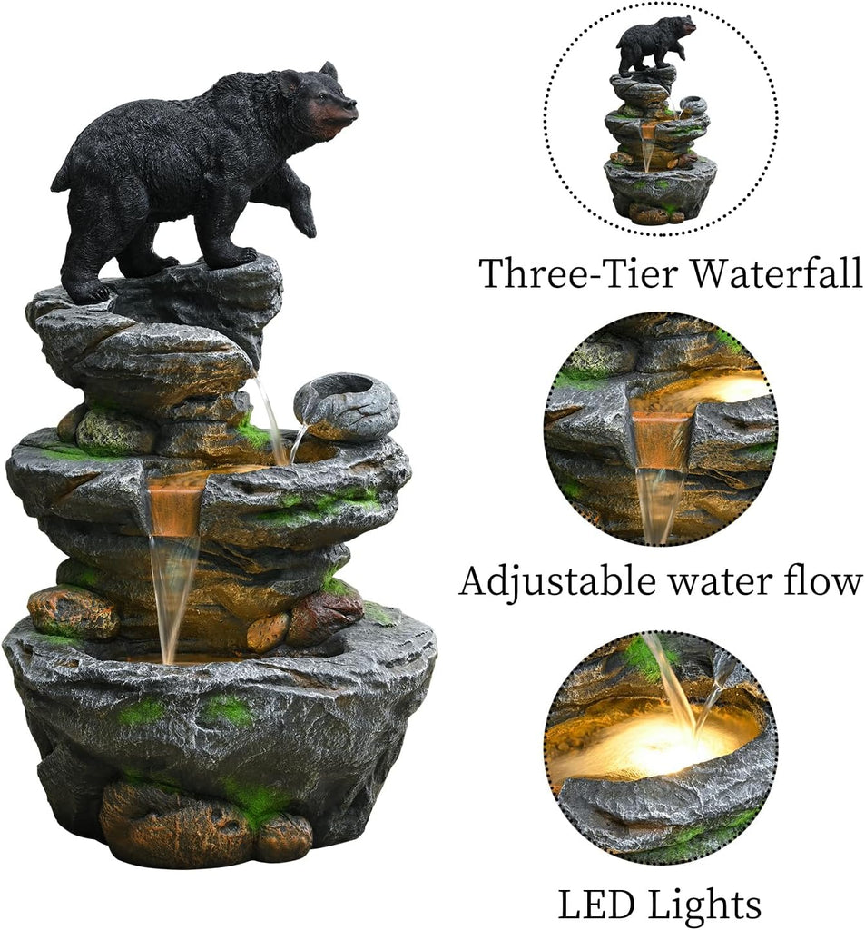 44" Outdoor Fountains and Waterfalls LED - Patio Water Fountains Outdoor for Outdoor Gardens Backyards Lawns Balconies