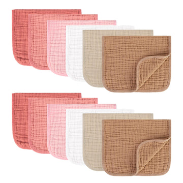 Muslin Burp Cloths 100% Cotton Pack of 12. Soft, Gentle & Absorbent Baby Burp Cloths for Baby Girl & Boys.