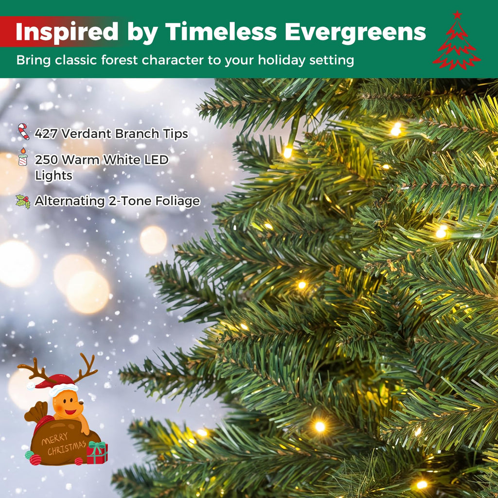 6 FT Artificial Pre-Lit Half Christmas Tree for Wall and Corner