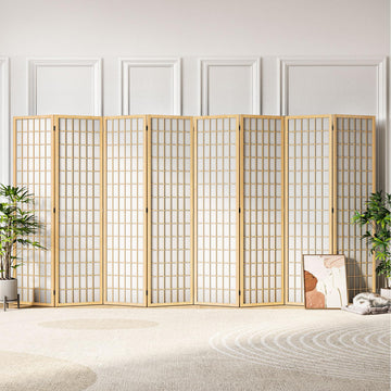 6ft Japanese Room Divider Wall, 8-Panel Shoji Privacy Screen 138" W