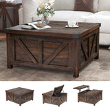 Farmhouse Lift Top Coffee Table with Storage, Wood Square Center Table with Charging Station&USB Port