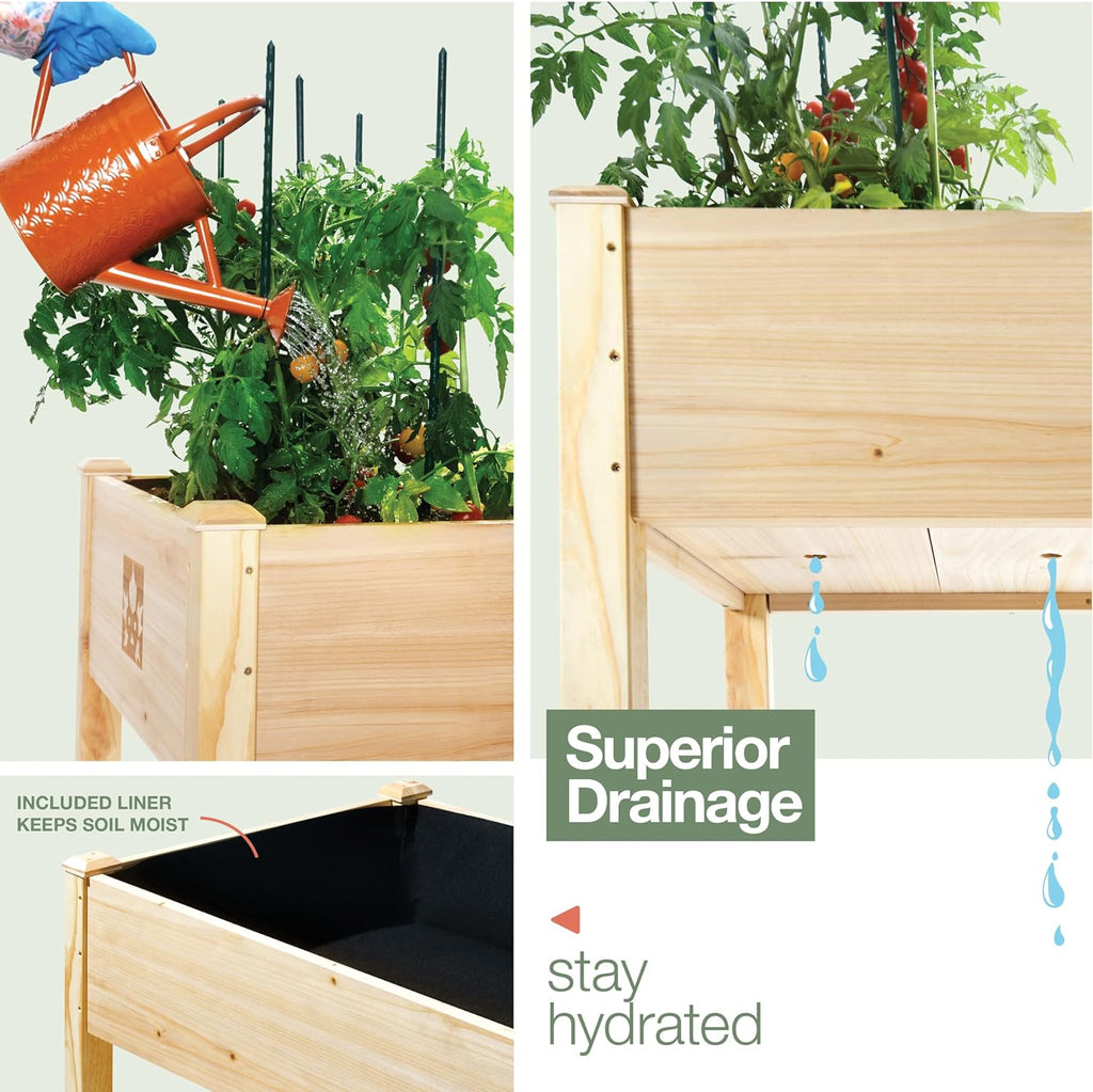 Cedar Raised Garden Bed with Legs, Outdoor Planter Box 48x24x30, 200lb
