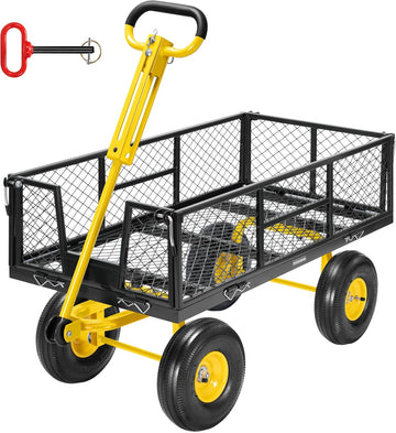 Steel Garden Cart Heavy Duty 900 LBS 4.5 Cu Ft Utility Wagon | Removable Sides, 10 inch Tire and Handle Attach to ATV