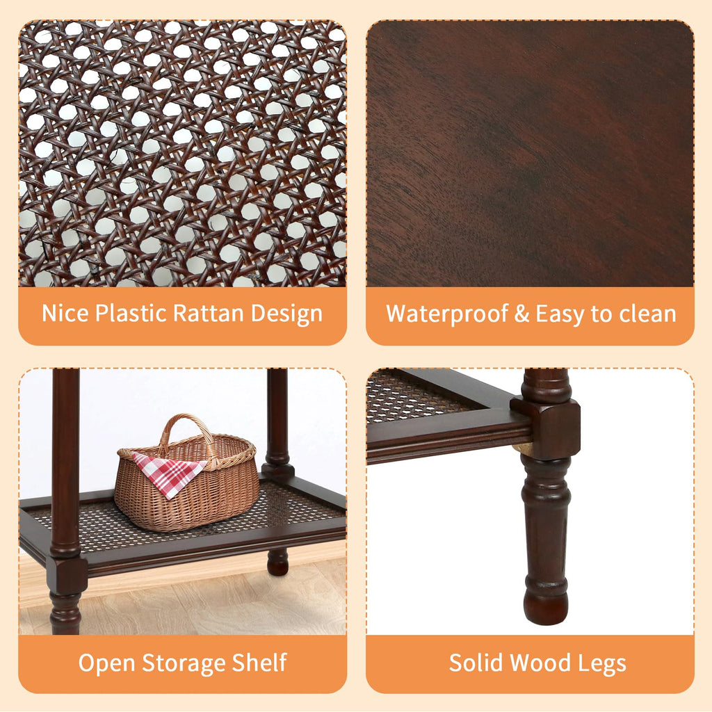 Jamestown Side Table with Rattan Shelf, Cherry