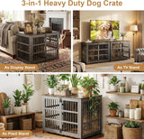 42" Furniture Style Large Dog Crate with Wheels, Metal Chew-Resistant Dog Kennel Indoor for Large & Medium Dogs