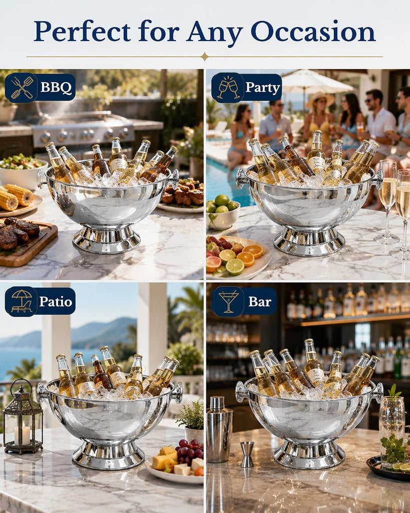 Large Stainless Steel Ice Bucket Beverage Tub for Parties, Beer Wine Cooler