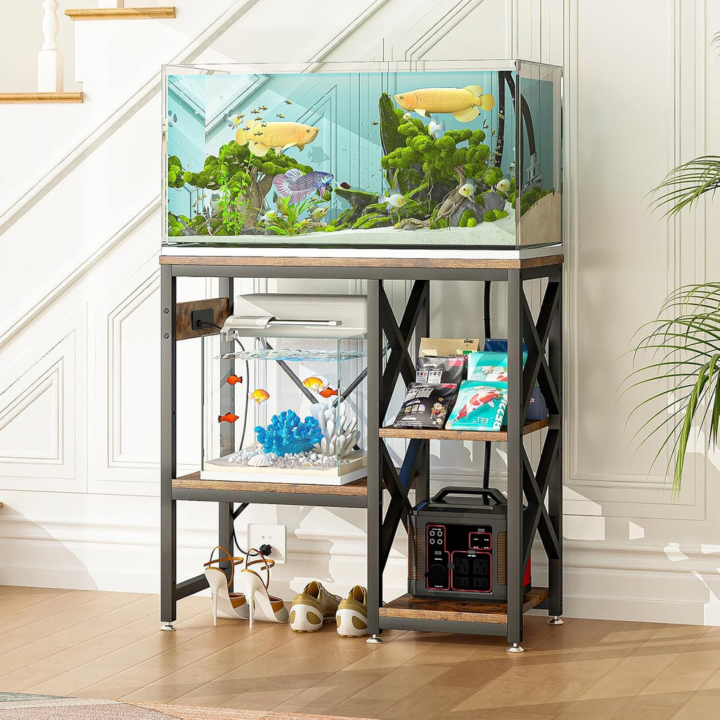 20-29-37 Gallon Fish Tank Stand with Power Outlet, Adjustable Shelf