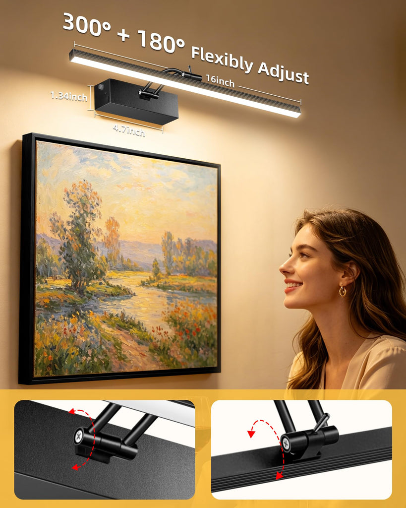 4 Pack 16-Inch Picture Light with Remote, 5200mAh Battery Operated