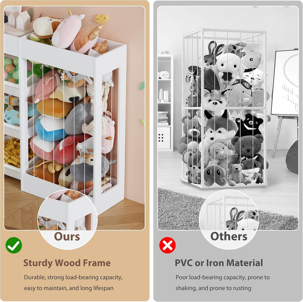 50.6"Wx39.4"H Toy Storage Organizer, Toy Shelf with Stuffed Animal Storage Zoo for 80+ Plushies, 6 Removable Plastic