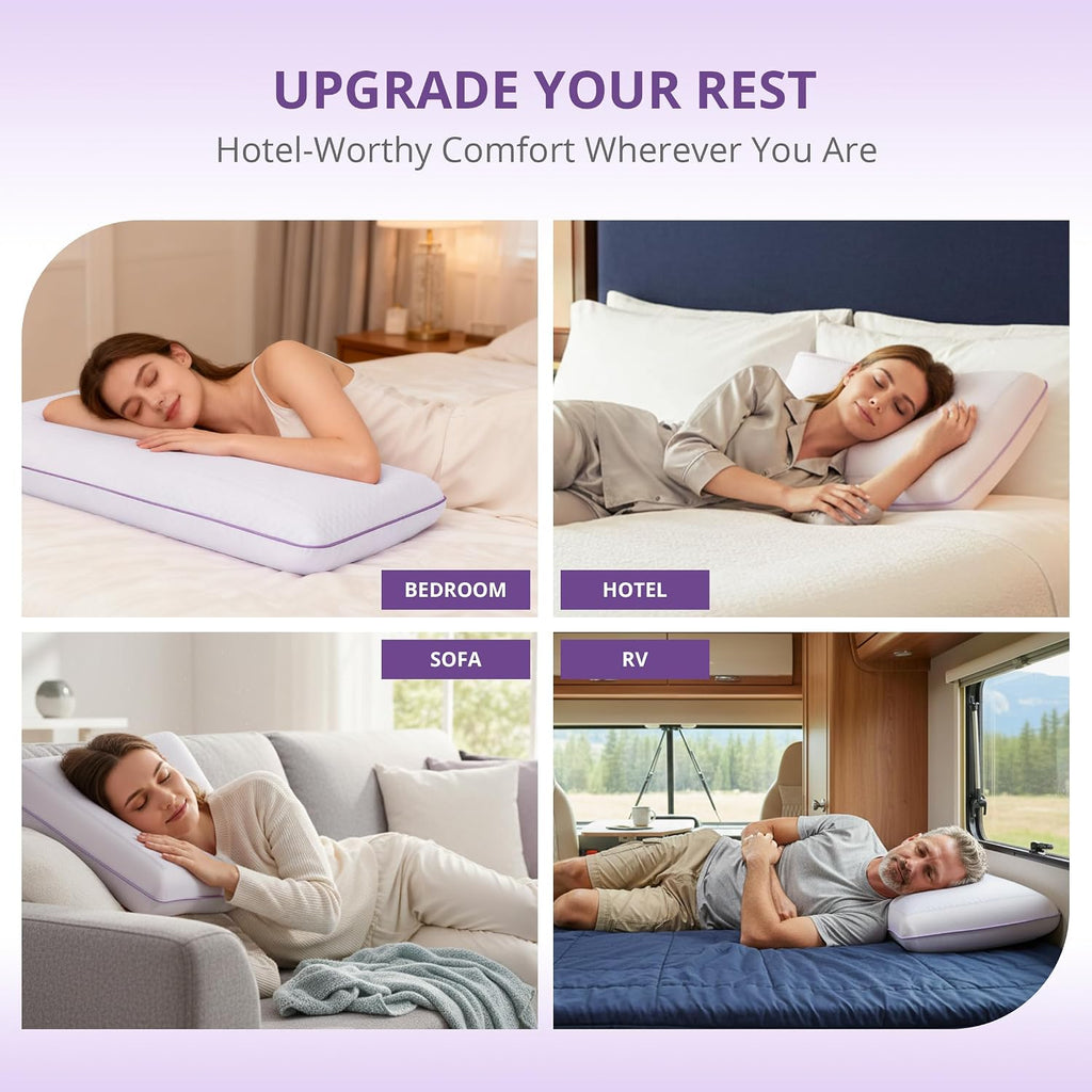 Cooling Gel Memory Foam Pillow for Hot/Side Sleepers, Neck Support, Purple | Ergonomic Pressure Relief, Fits Back &
