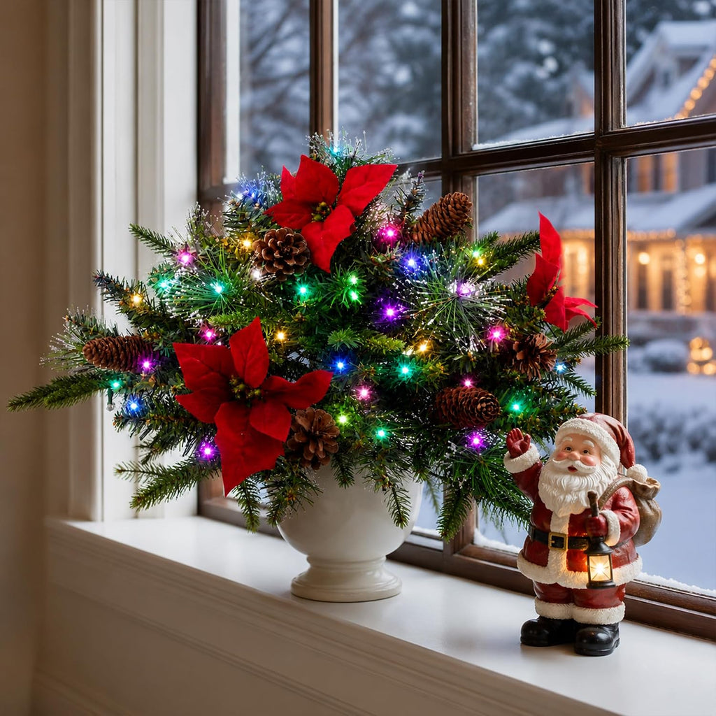 Christmas Tree Urn Filler, Battery Operated with Timer, Pre-lit Dual-Color Changing LED Lights, 2 Pack 24 Inch