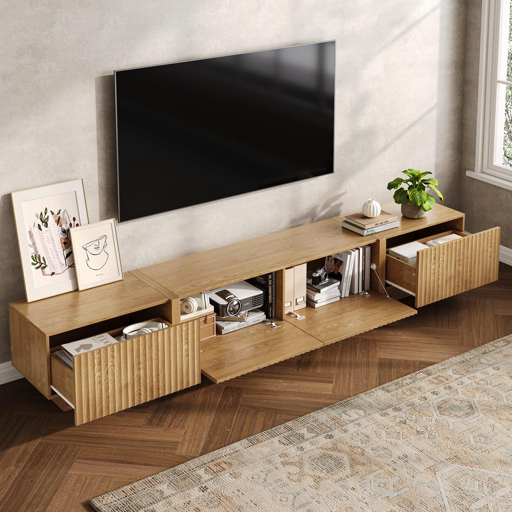 Fluted TV Stand and Coffee Table Set of 2, Rectangular, Natural