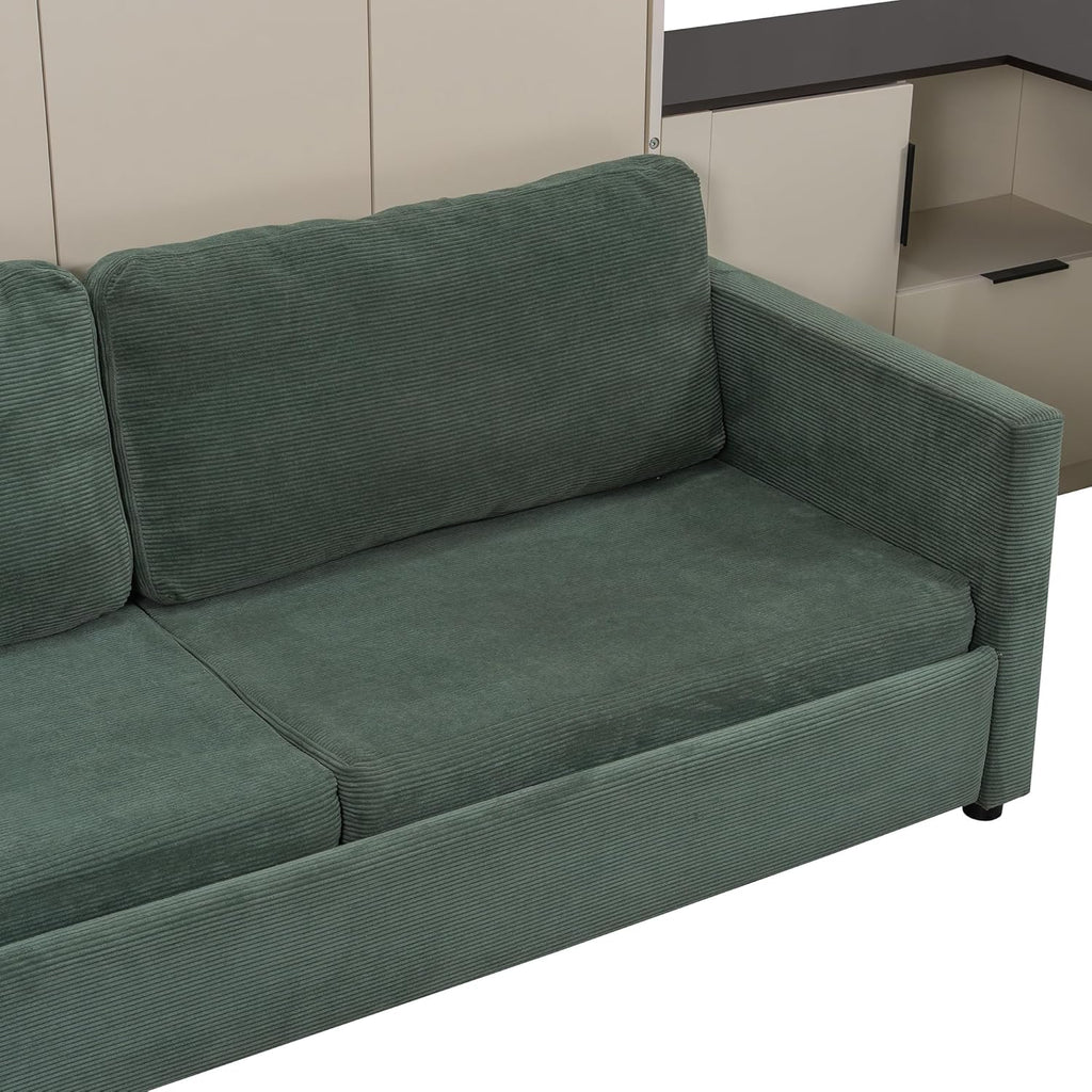 Queen Foldable Murphy Bed with Sofa and Desk, Wall Cabinet Bed with Hydraulic Storage, Shelves & Drawers, LED/USB
