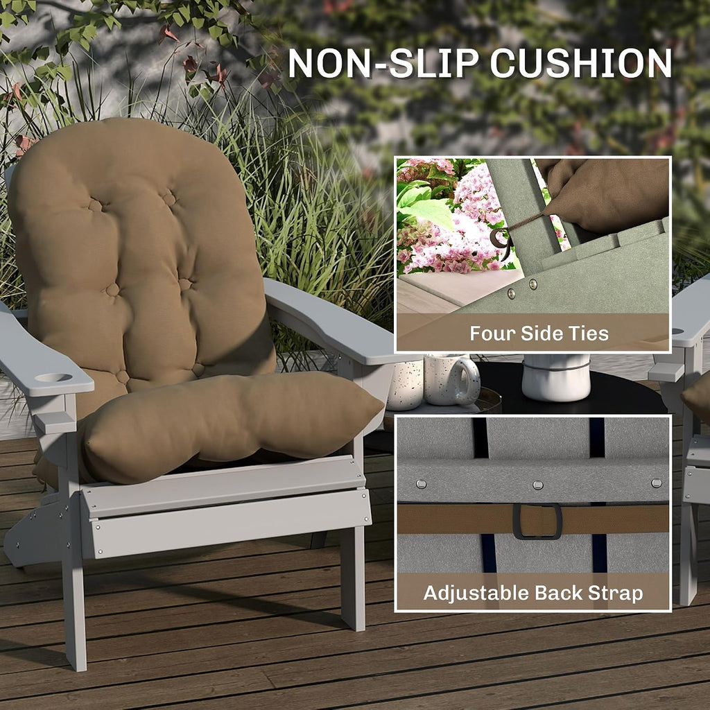 Outdoor Adirondack Chair Cushions Set of 2 Tufted Khaki | High Back, Patio Cushions with Ties, Non-Slip Replacement