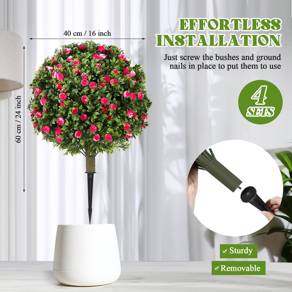 4 Pack 24 Inch Artificial Topiary Trees Outdoor, Blush