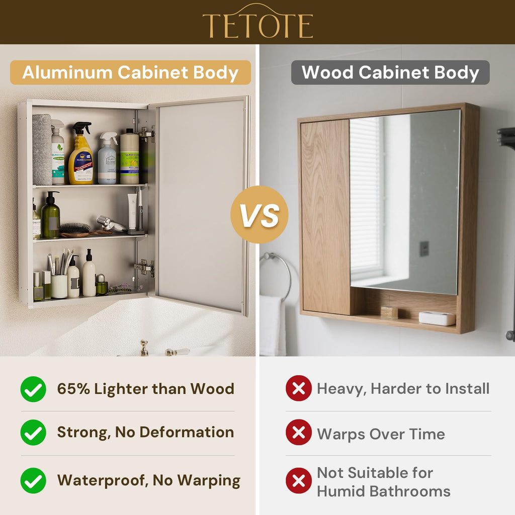 16 x 24 Bathroom Mirror with Storage with Tempered Beveled Mirror Silver Medicine Cabinet Aluminum Cabinet DTC