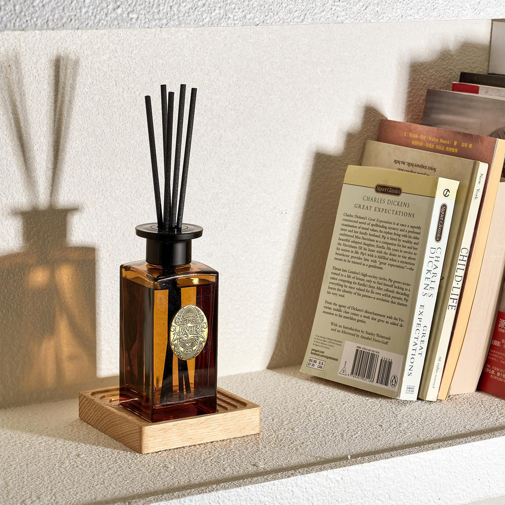 6.3 oz Large Reed Diffuser Set | Tobacco Teakwood Scent Oil Diffuser with Sticks | Hotel Collection Non-Toxic