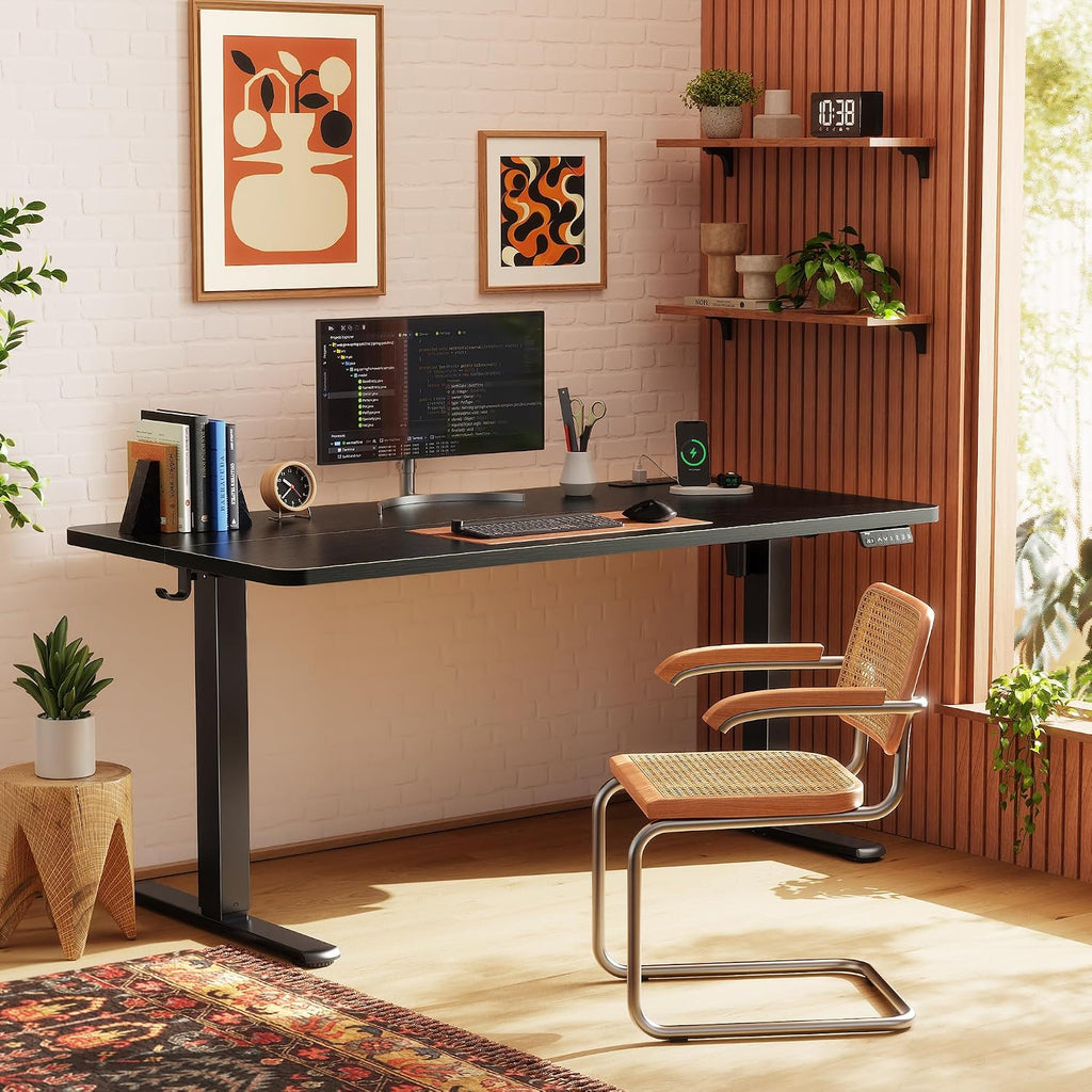 Electric Standing Desk with Power Outlets and USB-C Port, 55 X 24 Inch Height Adjustable Desk, Sit Stand Desk