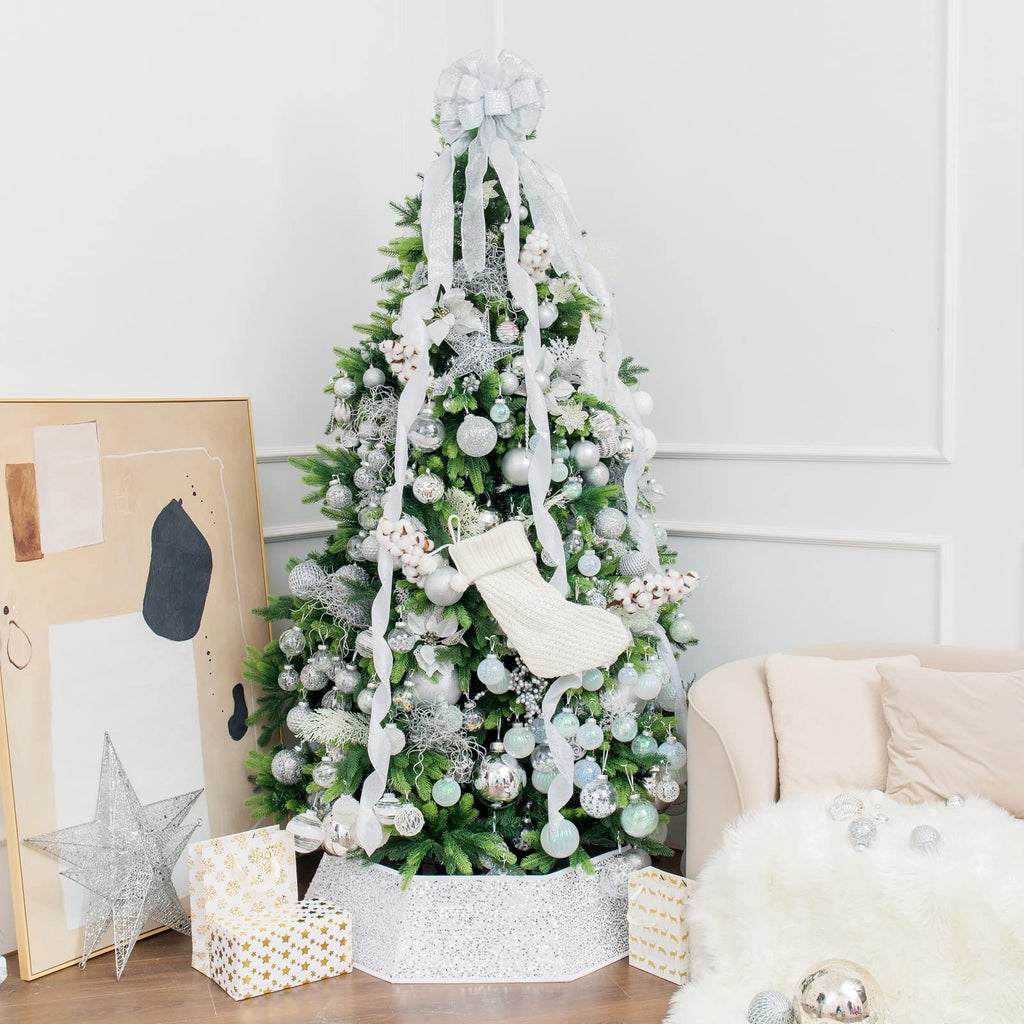 Christmas Tree Collar, 39 inch Sequin Tree Skirt Stand Base Cover Decor (White, X-Large)