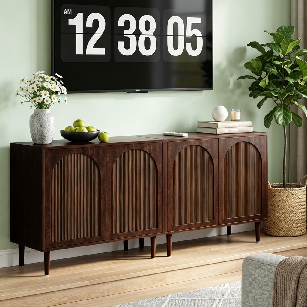 31.5" Dark Walnut Sideboard Buffet Cabinet with Storage Set of 3