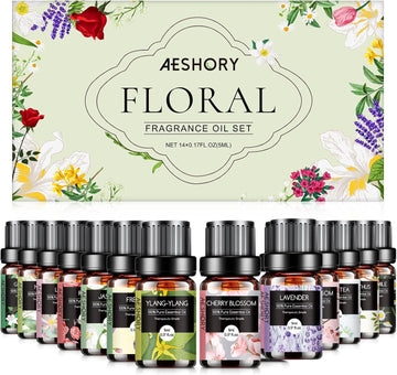Floral Essential Oils Set - Fragrance Oil for Diffusers, Aromatherapy, Candle Making - Lavender, Geranium - Set of 14