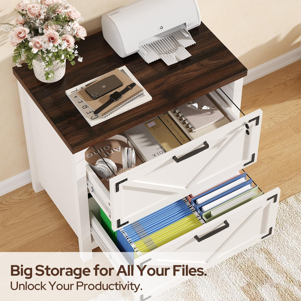 2 Drawer File Cabinet with Lock, Wood Filing Cabinets Storage Cabinet for Hanging Files Letter/Legal/F4/A4 Size, White
