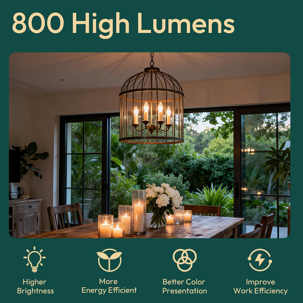6 Pack Chandelier Light Bulbs 100 Watt Equivalent, 800LM Bright Dimmable LED Light Bulb, E12 Base, 2700K Soft White