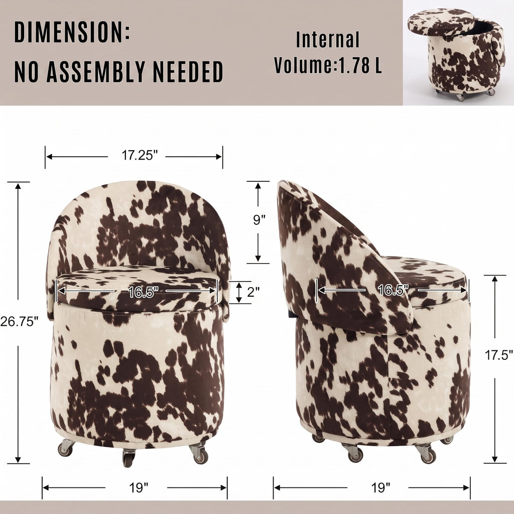 Storage Ottoman with Wheels, Cow Print