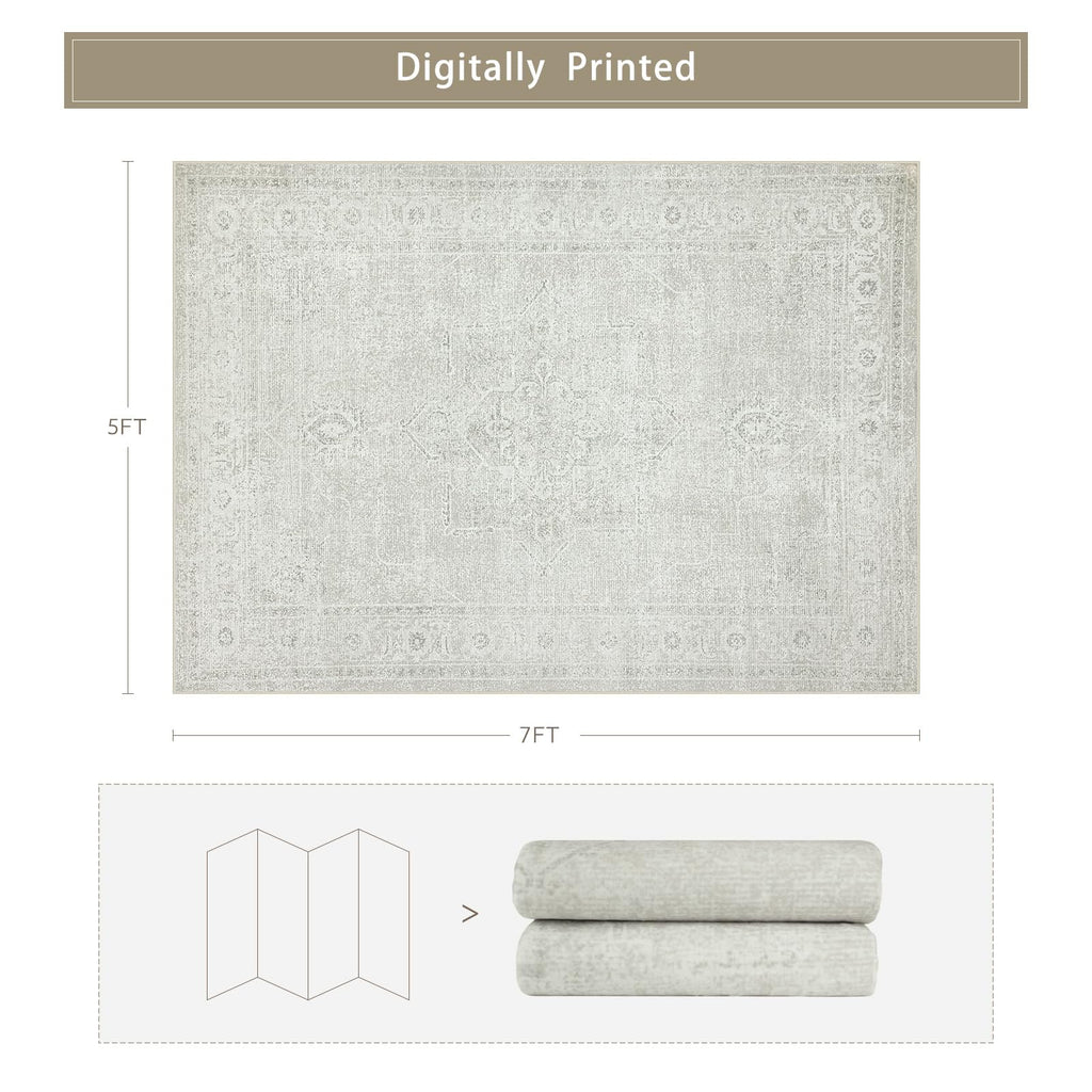 5x7 Washable Area Rugs (Concrete Grey)