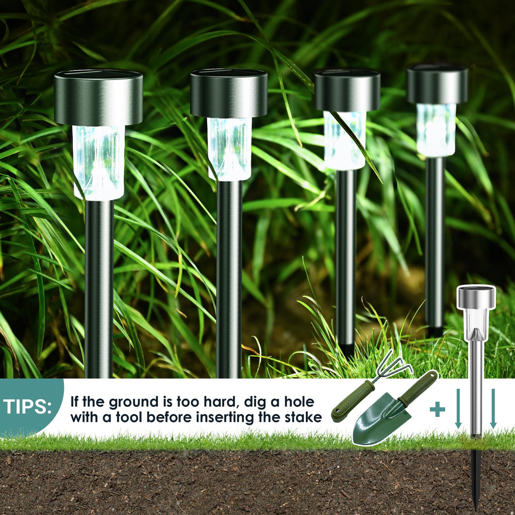 24 Pack Solar Lights Outdoor Waterproof, Stainless Steel