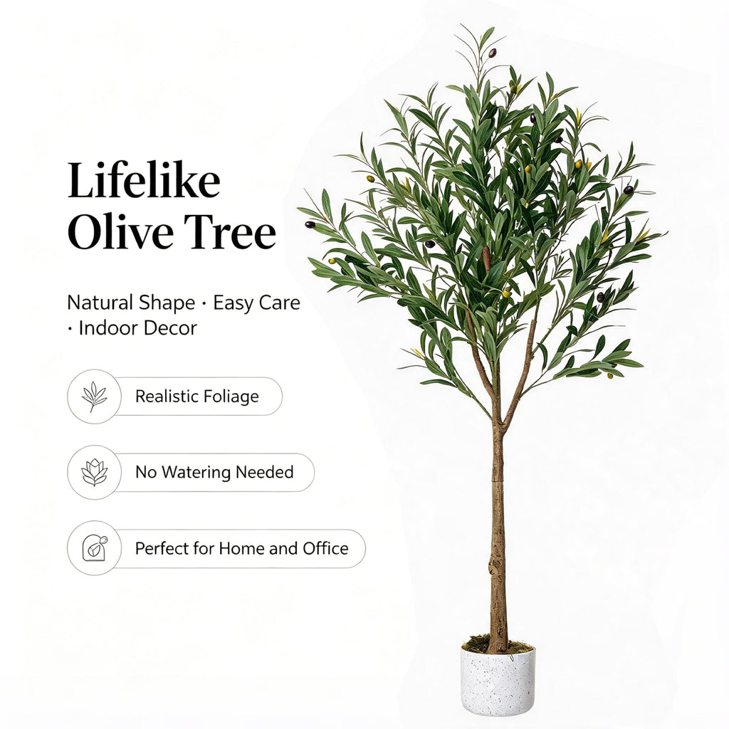Olive Trees Artificial, 4.5 ft Faux Olive Tree with White Planter, Artificial Plants with Realistic Leaves and Fruits