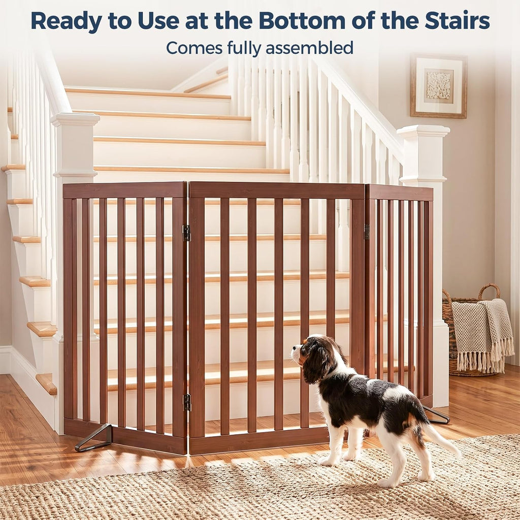 Dog Gate Indoor, Bamboo Freestanding Pet Gate, 24"H, Walnut