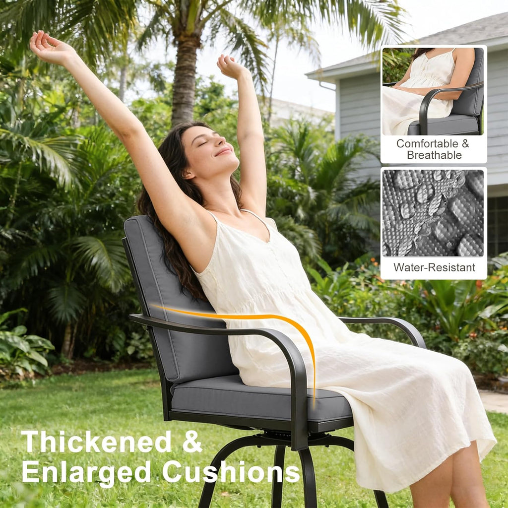 Outdoor Swivel Bar Stools Set of 4, Patio Bar Height Swivel Stools with Cushions Balcony Backyard, Grey