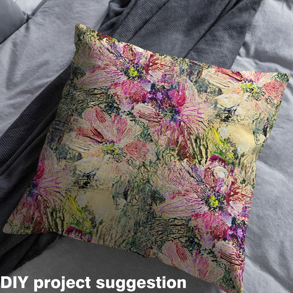 Artistic Graffiti Decorative Fabric by The Yard Retro Purple Pink Flower Plant Indoor Outdoor Soft Polyester No