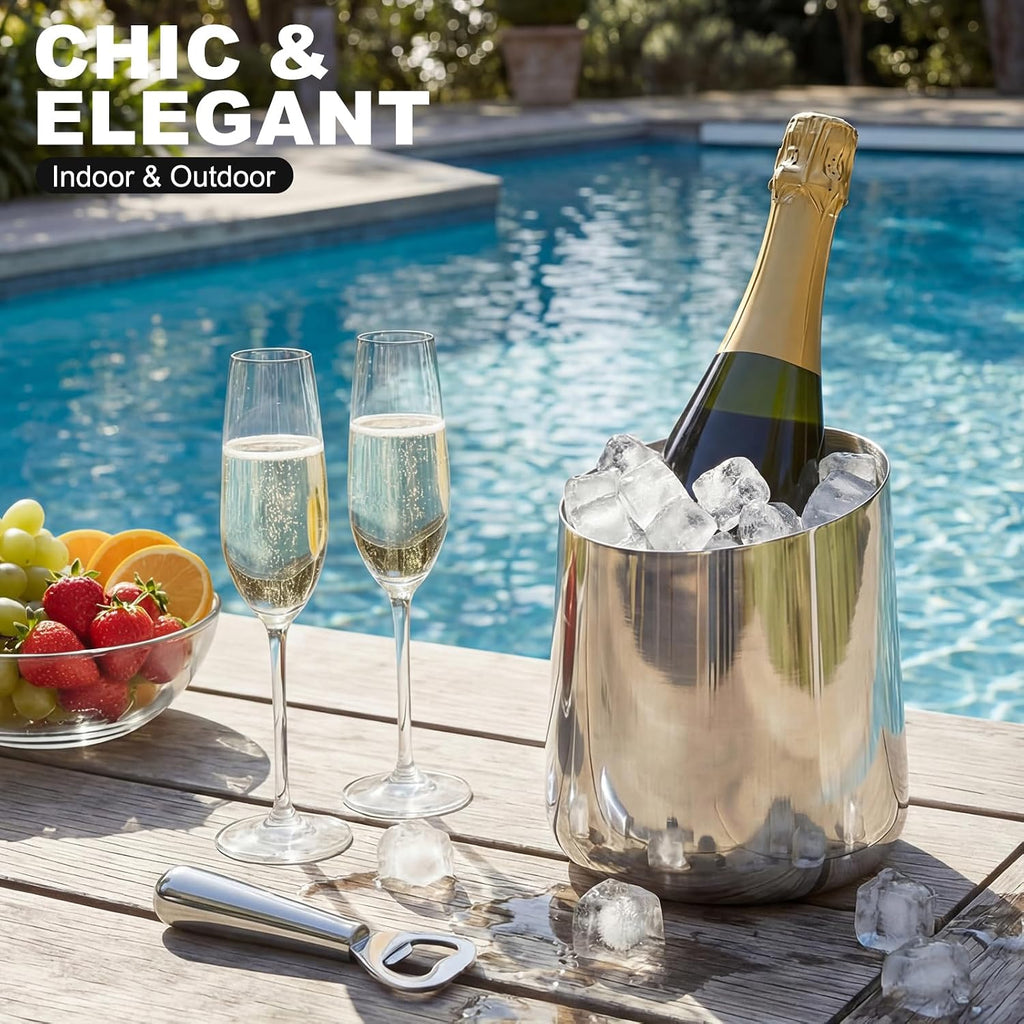 Wine Chiller Bucket Stainless Steel Champagne Bucket 750ml Wine Bottle Cooler Champagne Chiller Double - Set of 2