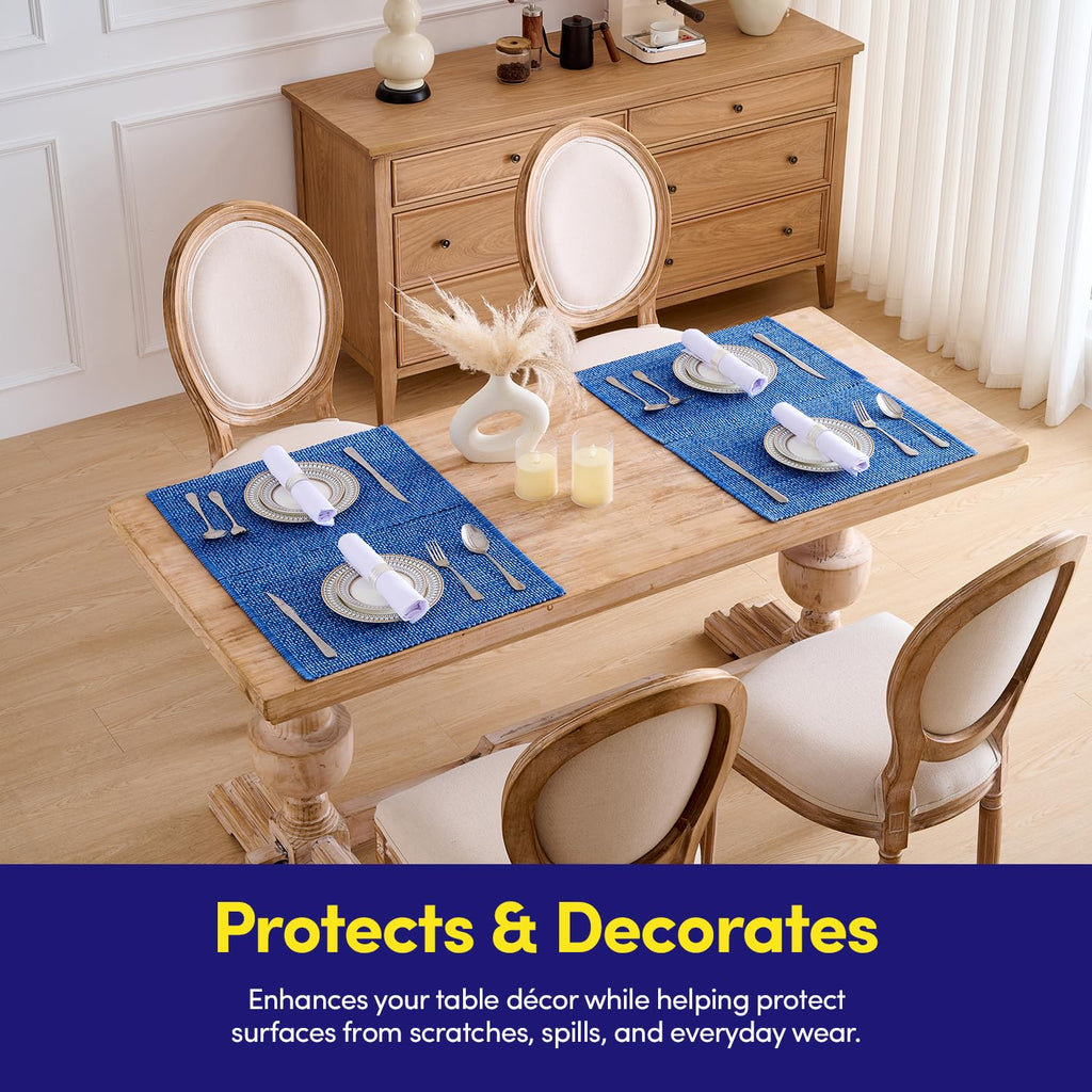 100% Cotton Placemats Rectangle Two Tone Woven Fabric 13" x 19" Soft Durable Table Mat Set, Set of 6, Dark Blue
